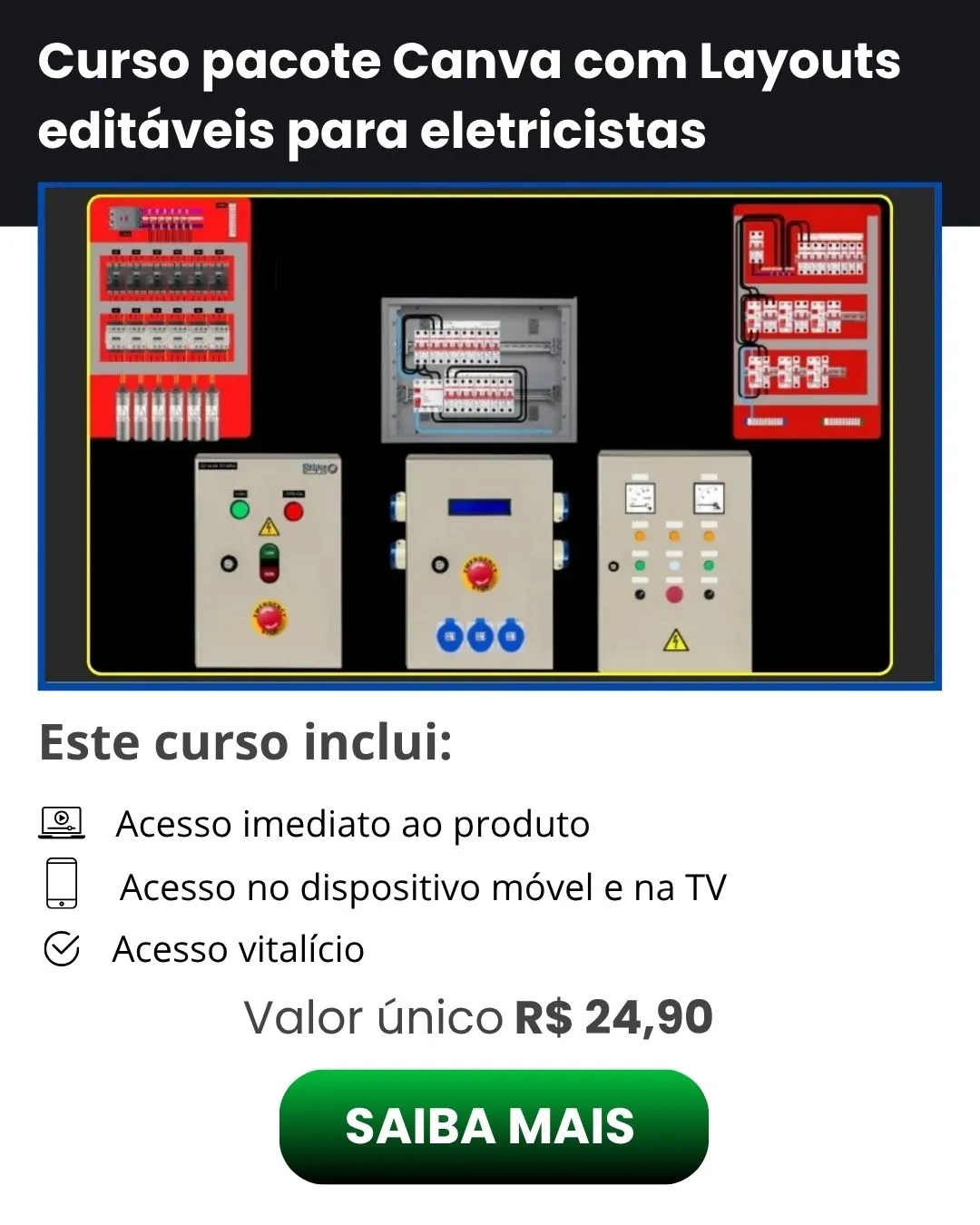 Curso pacote Canva com Layouts editáveis para eletricistas